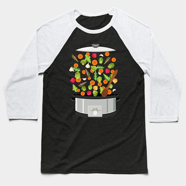 Flying Vegetable Explosion Baseball T-Shirt by SWON Design